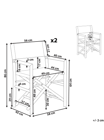 Beliani 2er-Set Esszimmerstuhl MOLISE in Braun/Weiß