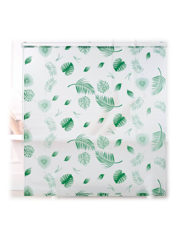 relaxdays Duschrollo Blätter in Weiß/Grün - (B)160 x (H)240 cm
