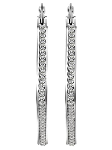 Adeliás Damen Ohrringe – Creole aus Edelstahl mit Strass Steinchen in silber