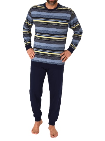 NORMANN langarm Schlafanzug Bündchen Pyjama Streifen - 81246 in gelb