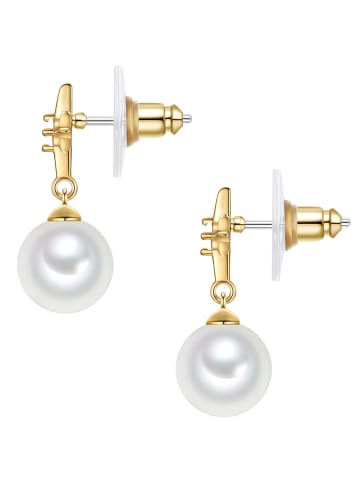 Yokoamii Ohrringe aus Messing mit Zirkonia und Muschelkernperle in gelbgold