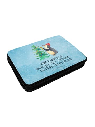 Mr. & Mrs. Panda Federmappe Pinguin Weihnachtsbaum mit Spruch in Eisblau