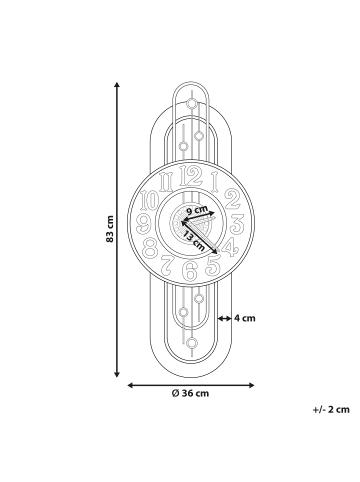 Beliani Wanduhr NOBELIUM in Gold/Schwarz/Braun - (W) 36 x (H) 83 x (L) 2 cm