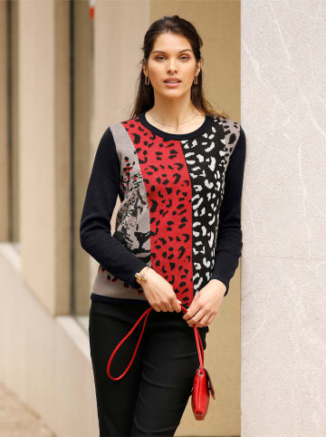 Sieh an! Jacquard-Pullover in taupe-schwarz-gemustert