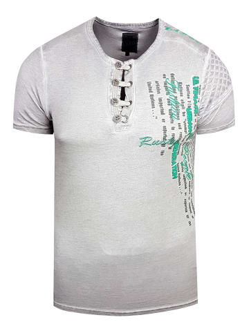 Rusty Neal Oil-Washed T-Shirt mit Knopfleiste in Grau
