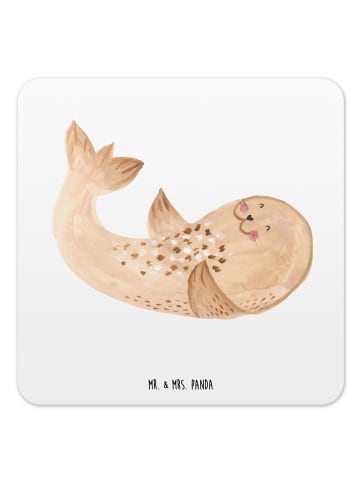 Mr. & Mrs. Panda Untersetzer für Gläser Robbe Liegen ohne Spruch in Weiß