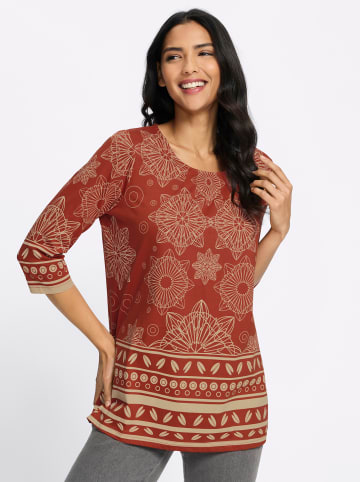 Sieh an! Longshirt in rostrot-beige-bedruckt