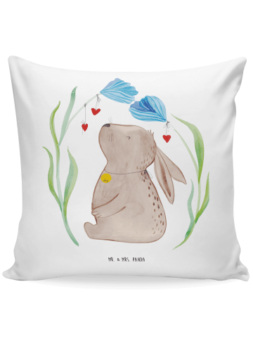 Mr. & Mrs. Panda Kissen 40x40 Hase Blume ohne Spruch in Weiß