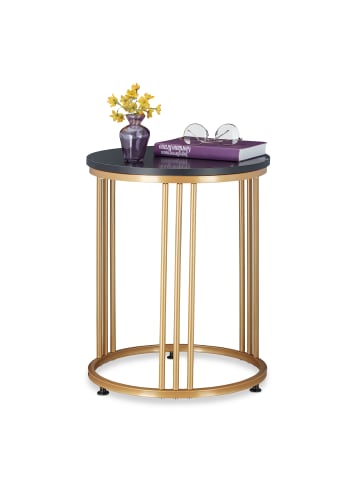 relaxdays Beistelltisch "MARMO" in Schwarz/ Gold - (H)51 x ø 41 cm