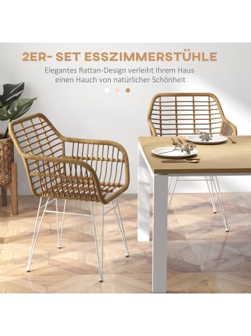 HOMCOM Esszimmerstühle-56L x 60B x 79H cm-Hellbraun+Weiß