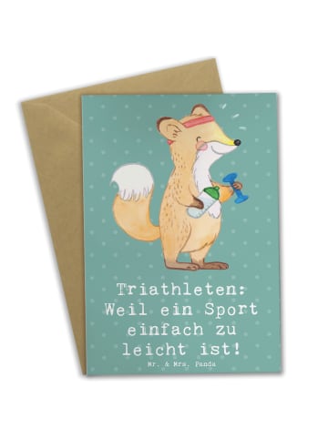 Mr. & Mrs. Panda babykarte Triathlon Helden mit Spruch in Meeresbrise