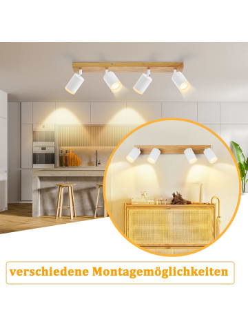 ZMH Deckenleuchte in Weiß 4-flammige GU10 LED Holz Vintage schwenkbar Deckenspots