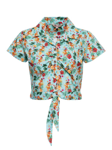 Queen Kerosin Queen Kerosin Hawaiibluse Hula Girls in hellblau