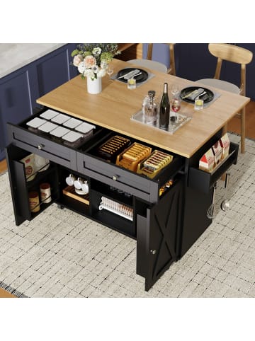 ABRIHOME Kücheninsel Küchenschrank mit Speicherraum und Snackregalen, Schwarz