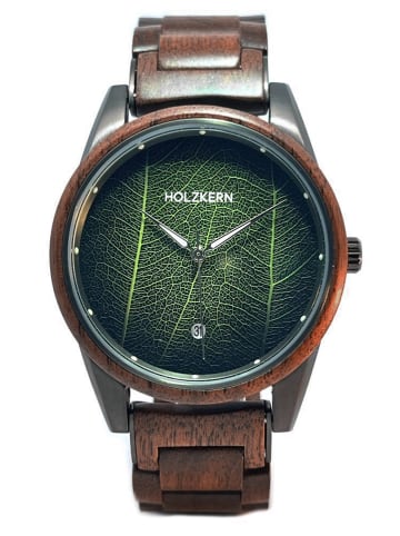 Holzkern Herren-Armbanduhr Edisto Walnuss/Blatt Grün / Braun