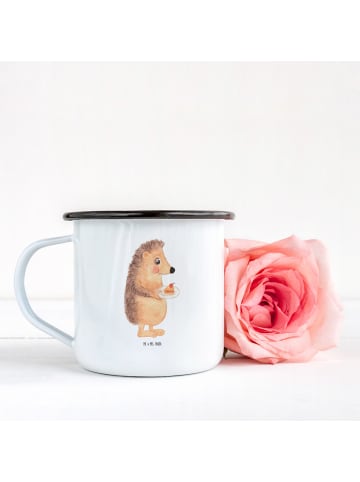 Mr. & Mrs. Panda XL Emaille Tasse Igel Kuchenstück ohne Spruch in Weiß
