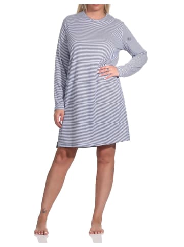 NORMANN Nachthemd Bigshirt langarm Streifen Ringel - 76243 in blau-melange