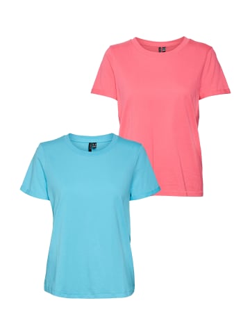 Vero Moda 2er Pack Basic T-Shirt VMPAULA in Blau-Rot