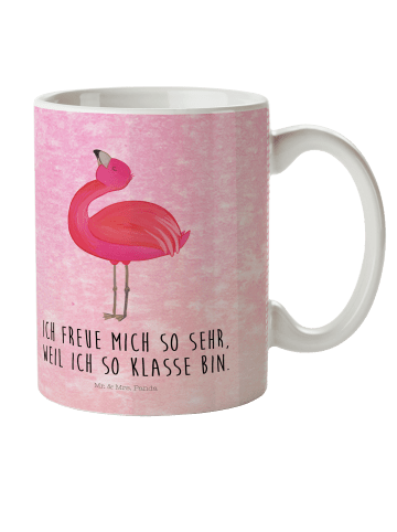 Mr. & Mrs. Panda Kindertasse Flamingo Stolz mit Spruch in Aquarell Pink