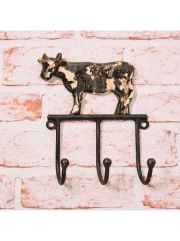 AltoBelli Wandhaken MUCCA Metall KUH Schwarz Weiß mit 3 Haken 15x12 cm