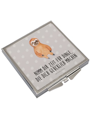 Mr. & Mrs. Panda Schminkspiegel Faultier Zufrieden mit Spruch in Grau Pastell