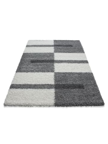 KADIMA DESIGN Teppich Hochflor Shaggy Karo Design Polypropylen Wohnzimmer in Hellgrau