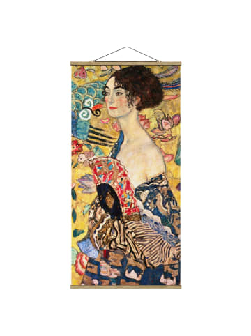 WALLART Stoffbild - Gustav Klimt - Dame mit Fächer in Gelb