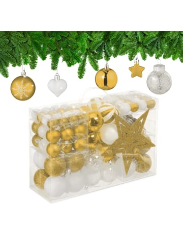 relaxdays 101-tlg. Weihnachtskugeln Set in Gold/ Weiß