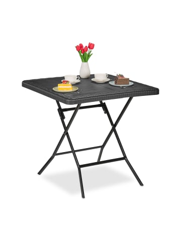 relaxdays Gartentisch "Holzoptik" in Schwarz - (B)78 x (H)74 x (T)78 cm