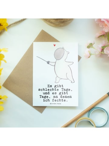 Mr. & Mrs. Panda babykarte Panda Fechten mit Spruch in Weiß