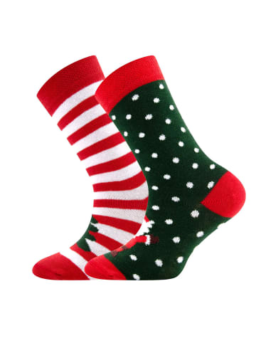 ewers 2er-Set Socken 2er Pack Xmas Weihnachtsmann/Tanne in rot-hochlandgrün