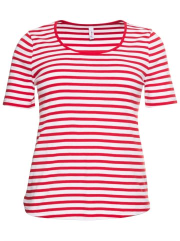 sheego T-Shirt in mohnrot-weiß