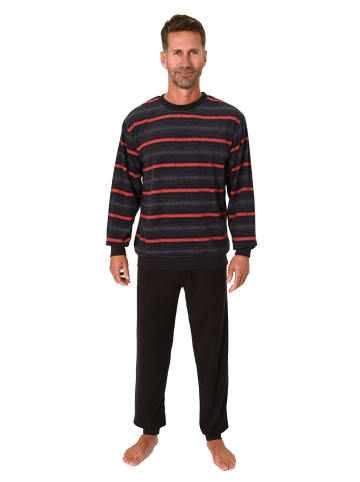 NORMANN Frottee Schlafanzug lang Bündchen Streifen - 81457 in rot