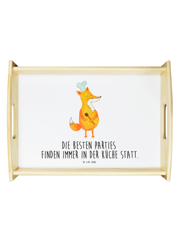 Mr. & Mrs. Panda Holztablett Fuchs Koch mit Spruch in Weiß