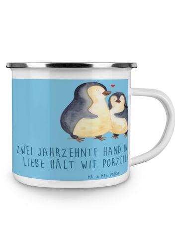 Mr. & Mrs. Panda Camping Emaille Tasse 20. Hochzeitstag Porzella... in Sky Blue