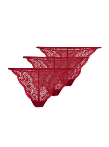 SNOCKS G-String aus Spitze 3 Stück in Dunkelrot