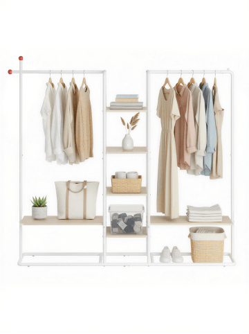 SONGMICS HOME Kleiderständer Zina in Beige-Weiß - (B)163.6 x (H)175.3 x (T)33.8 cm