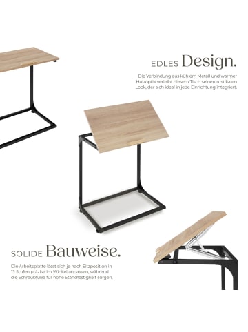 tectake Ablagetisch, Holz & Stahl, in praktischer C-Form mit neigbarer Platte