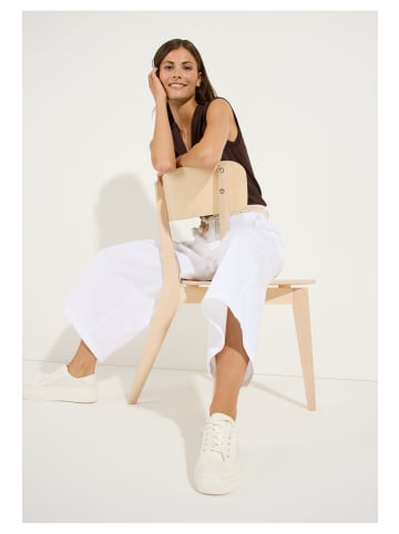 More & More weite Stoffhose mit Flechtgürtel in white