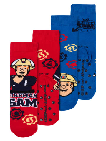 Feuerwehrmann Sam  2er Pack Feuerwehrmann Sam ABS Socken Stoppersocken antirutsch in blau/rot