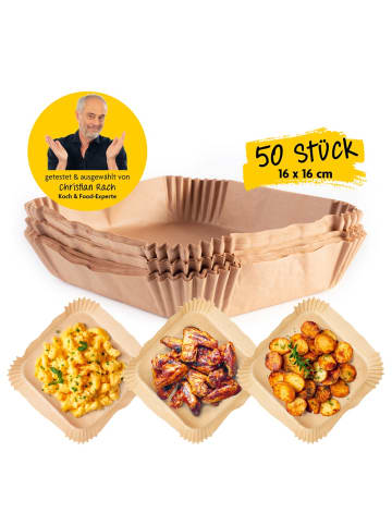 Kochwerk Backpapier-Schalen für Heißluft-Fritteusen 50er-Set 16x16x4,5cm braun Braun