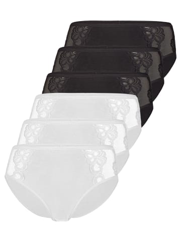 Nina von C. 6er Pack Damen Hüftslip in weiss-schwarz