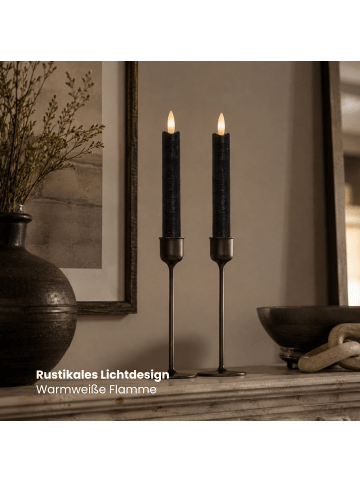 STAR Trading LED Stabkerzen Flamme 2er-Set aus Wachs in Schwarz