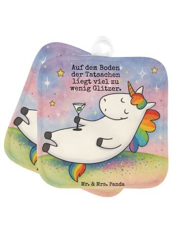Mr. & Mrs. Panda Ofenhandschuhe Einhorn Blümchentail Design mit Spruch in Weiß