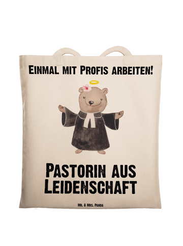 Mr. & Mrs. Panda Shopper Pastorin Leidenschaft mit Spruch in Creme