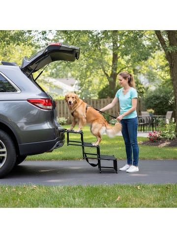 relaxdays Hundetreppe "4 Stufen"  in Schwarz – (B)101 x (H)76 x (T)45 cm