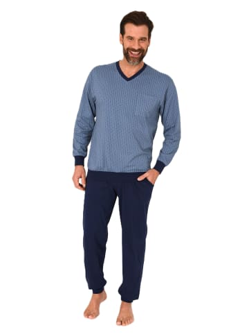 NORMANN Langarm Schlafanzug Pyjama Bündchen print - 86578 in hellblau