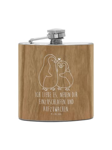 Mr. & Mrs. Panda Flachmann Pinguine Einschlafen mit Spruch in Braun