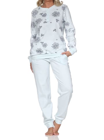 NORMANN Langarm Interlock Schlafanzug Langarm Florale Optik in hellblau