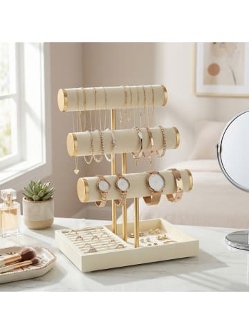 SONGMICS Schmuckständer Caeley in Weiß-Gold - (B)15 x (H)28.3 x (T)21 cm